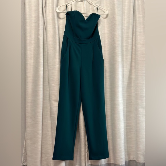 Express Pants Jumpsuits Dark Green Strapless Jumpsuit Poshmark